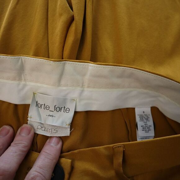 Forte_Forte 10064 Women's Sz 0 Amber/Gold Shining Silk High Waist Pants - Picture 3 of 9